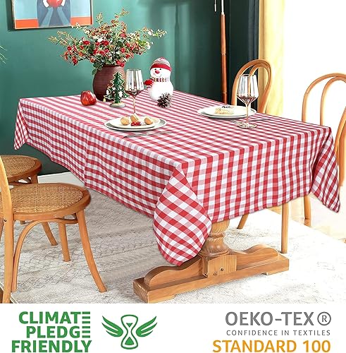 Miniatura 3 de Urban Villa - Mantel de mesa de Navidad, para cocina y comedor, 100% algodón, para fiestas, bodas, festividades, cenas, color rojoblanco,