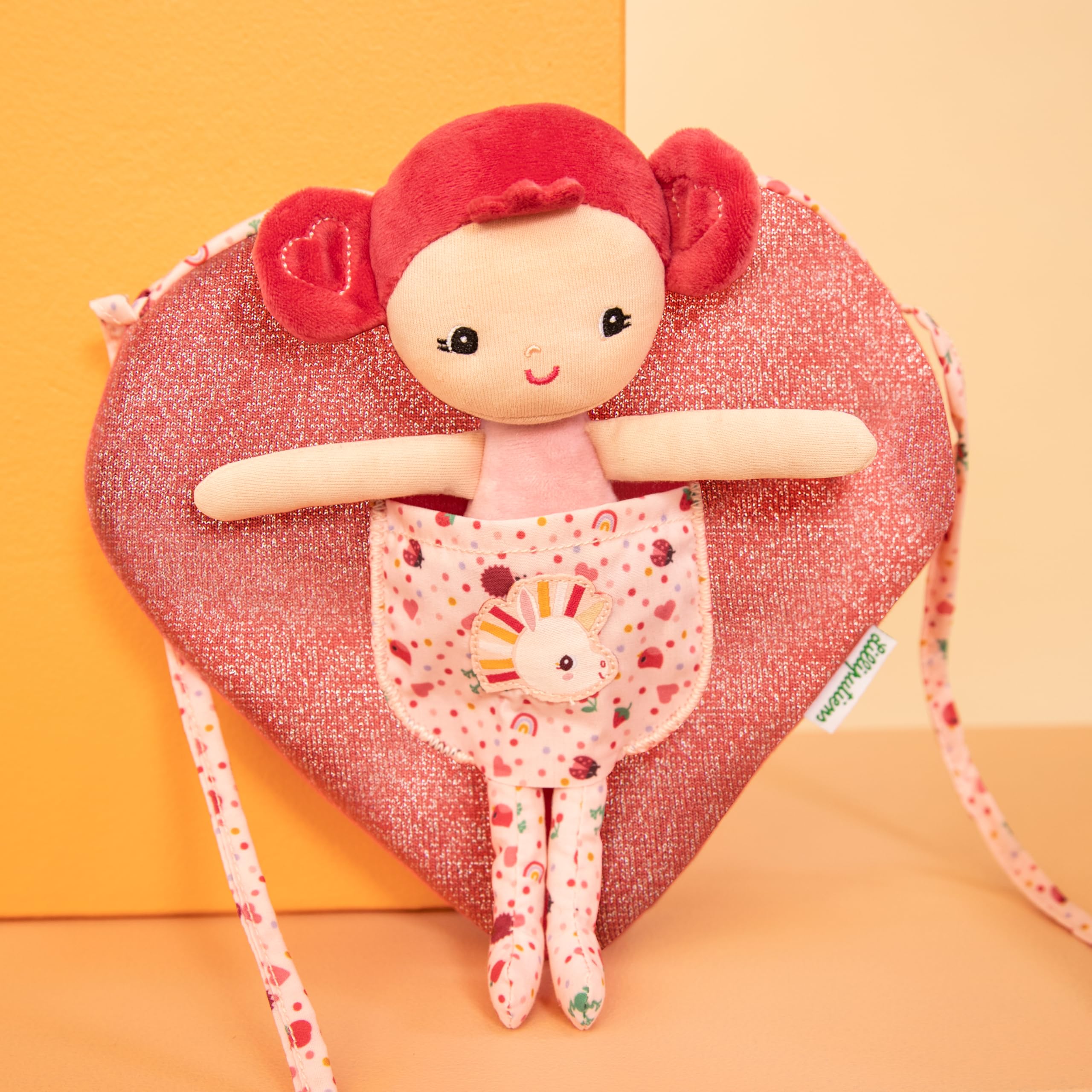 LILLIPUTIENS - Bolso para Niños + Muñeca incluida - Mi Primer Bolso - Forma de Corazón - Desarrolla la imaginación - Tamaño 22x26cm - A Partir de 12 Meses