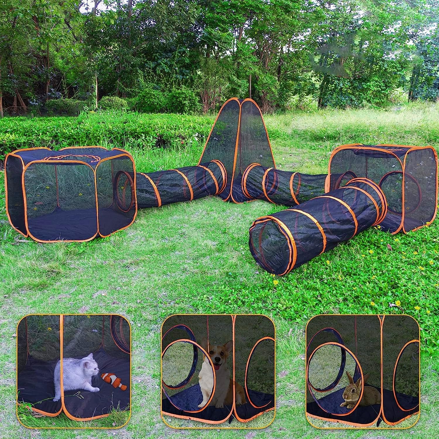 Homegroove Recinzioni per gatti da esterno, 6 in 1, casetta portatile per gatti (tenda per gatti e tunnel circolare per gatti) per gatti e piccoli animali, box interno con borsa per il trasporto