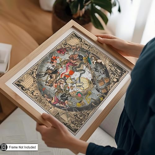 Miniatura 5 de Poster Master Impresión de mapa celestial, impresión artística sin marco de 8 x 10 pulgadas, mapa de las constelaciones, póster vintage del zodiaco,