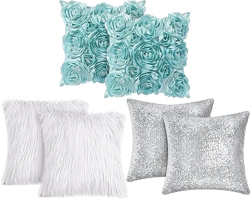Oudain 6 fundas de almohada decorativas con diseño de rosas 3D, fundas de almohada de piel sintética, 16 x 16 pulgadas, almohadas para cama, fundas Oudain 6 fundas de almohada decorativas con diseño de rosas 3D, fundas de almohada de piel sintética, 16 x 16 pulgadas, almohadas para cama, fundas