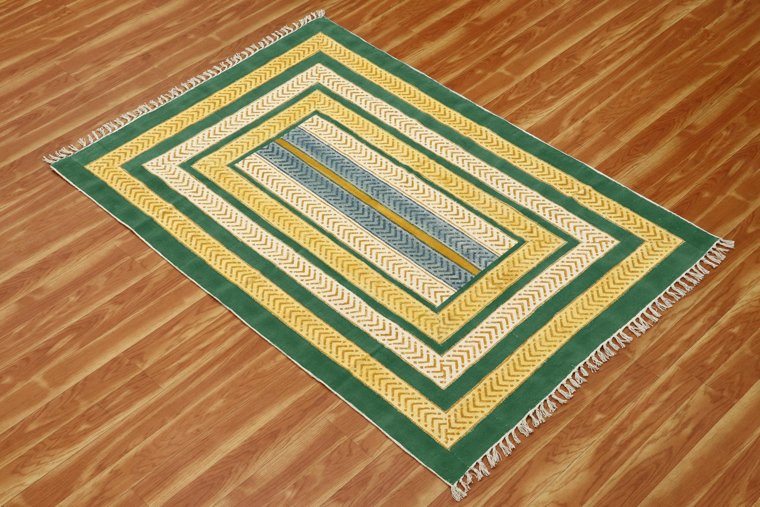 Kelim-Teppich, Baumwolle, Dhurrie-Teppich, für drinnen und draußen, Flachgewebe, stark frequentiert, für Schlafzimmer, Esszimmer, Wohnzimmer, 25,4 x 35,6 cm, Gelb und Grün