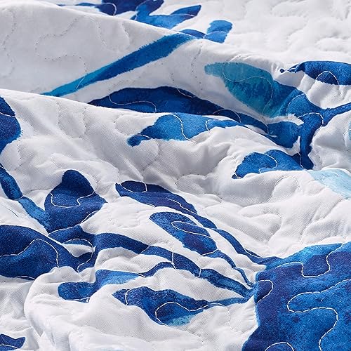 Miniatura 8 de Virah Bella Juego de ropa de cama tamaño King, edredón reversible ligero con estampado botánico índigo, con 2 fundas de almohada a juego, ropa de