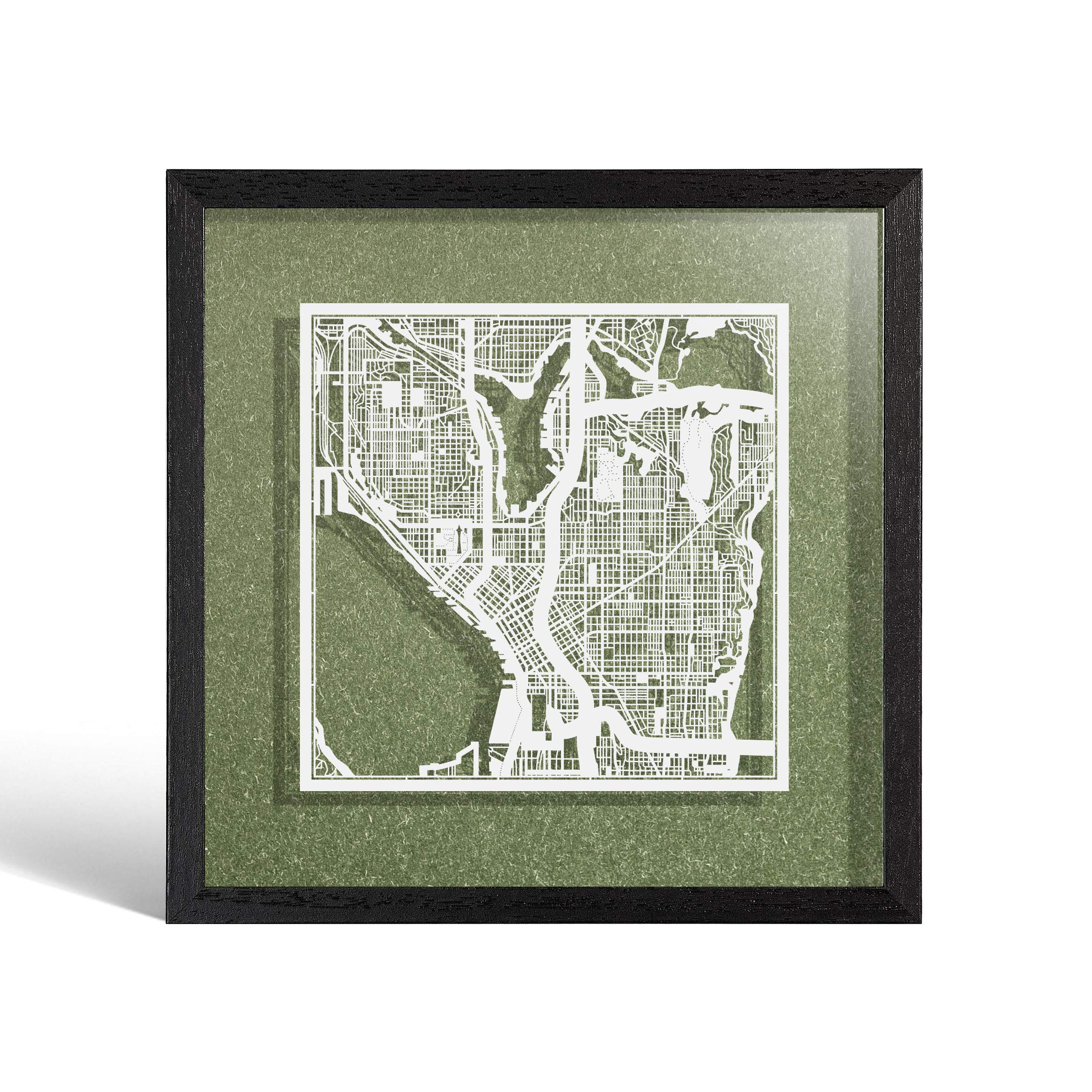 O3 DESIGN STUDIO Seattle Paper Cut Map framed, White map, Black frame, 9x9 inches, Gift Boxed, 4 background color, self-changing, Paper Art โ image 1