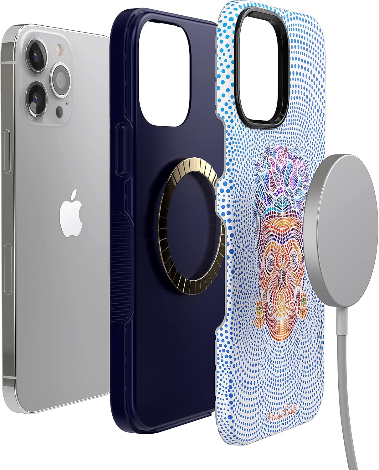 Casely iPhone 13 Pro Case | Vida y Muerte | Frida Kahlo Dotted Skull | Bold Protective Design | Compatible with MagSafe