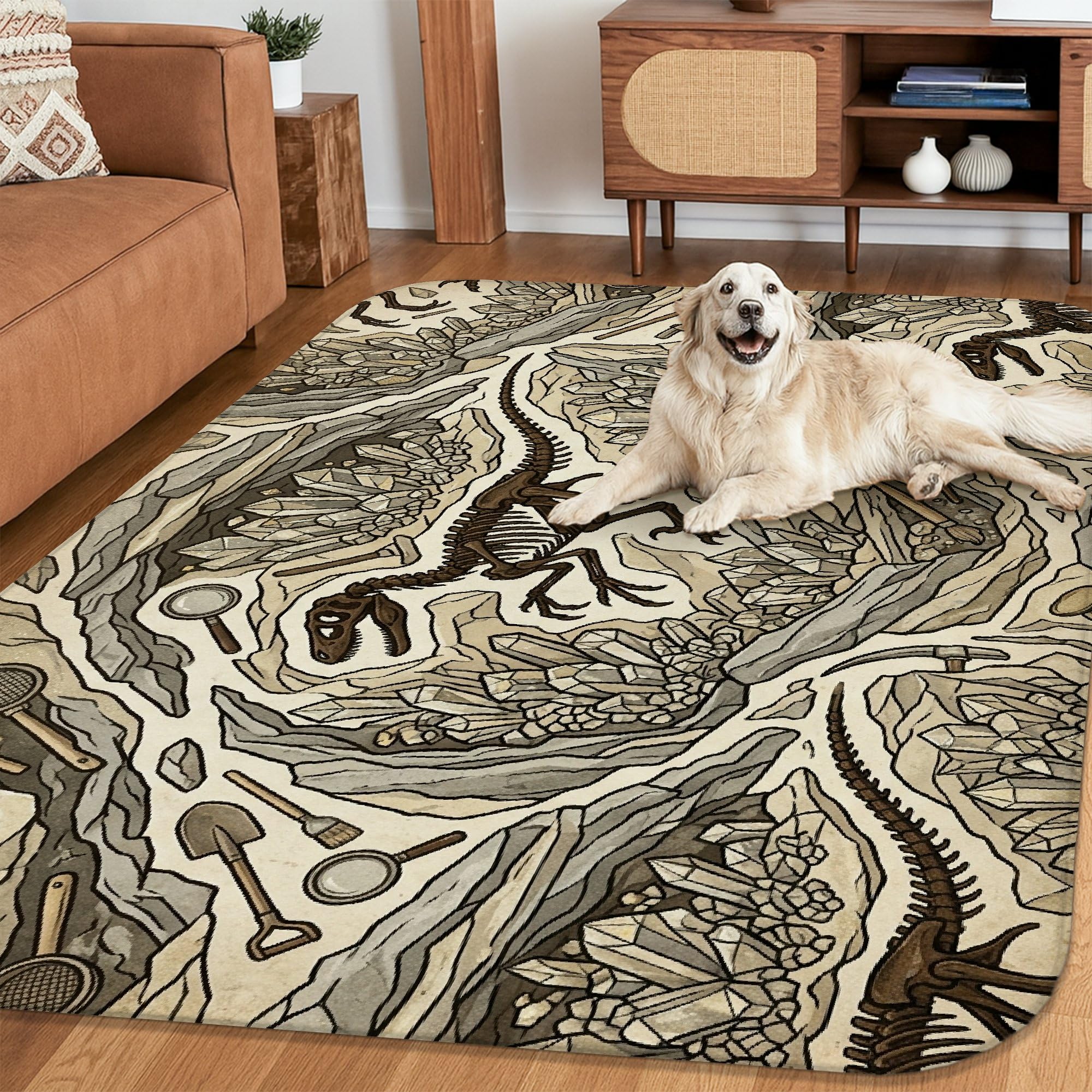 Dinosaurier-Teppich, Abenteuer, natürlicher Kristall, Rock, Abenteuer, Beige, niedriger Flor, Schwamm-Teppich, farbecht, ästhetischer Teppich für Wohnzimmer, Schlafzimmer, Flur, Schreibtisch, Büro