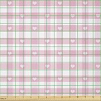 Vista 2 de Ambesonne Checkered Fabric by The Yard, Romantic Pattern with Little Hearts Girlish Design, Stretch Knit Fabric for Clothing Sewing and Arts Crafts