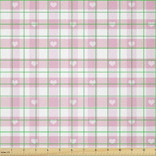 Miniatura 2 de Ambesonne Checkered Fabric by The Yard, Romantic Pattern with Little Hearts Girlish Design, Stretch Knit Fabric for Clothing Sewing and Arts Crafts,