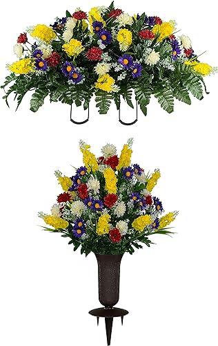 Sympathy Silks Flores artificiales de cementerio  Flores silvestres realistas y vibrantes para decoración de tumbas al aire libre  Colores que no se