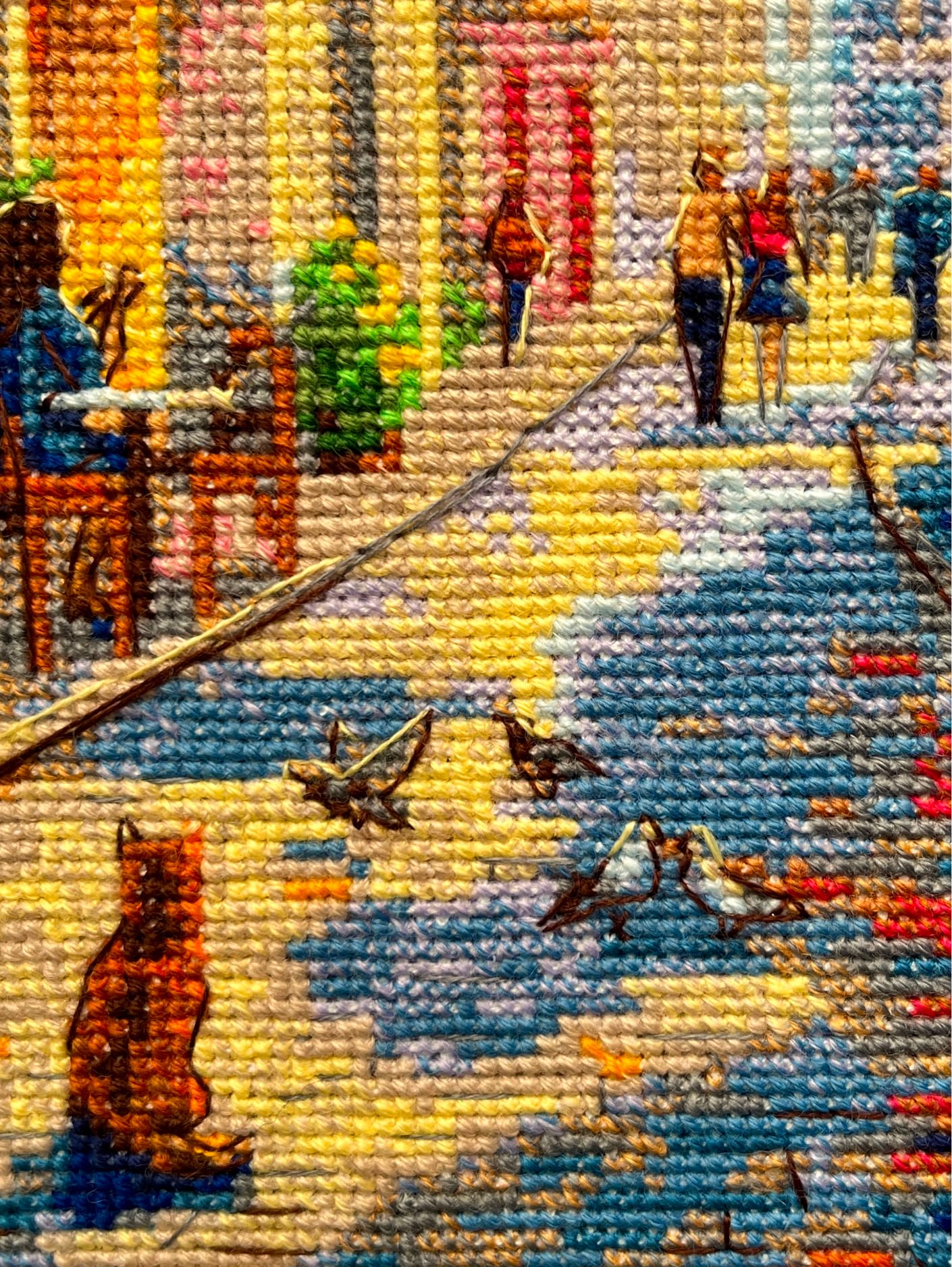 RIOLIS Colorful Umbrellas 2335 - Kit de punto de cruz contado, diseño colorido de escena callejera, kit de bordado de 11.75 x 15.75 pulgadas para adultos, kit de manualidades de costura para