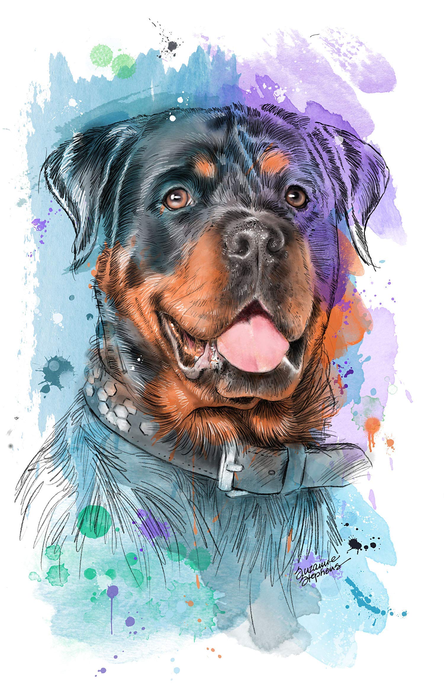Rottweiler Gift Print of Art by Suzanne Stephens with Options