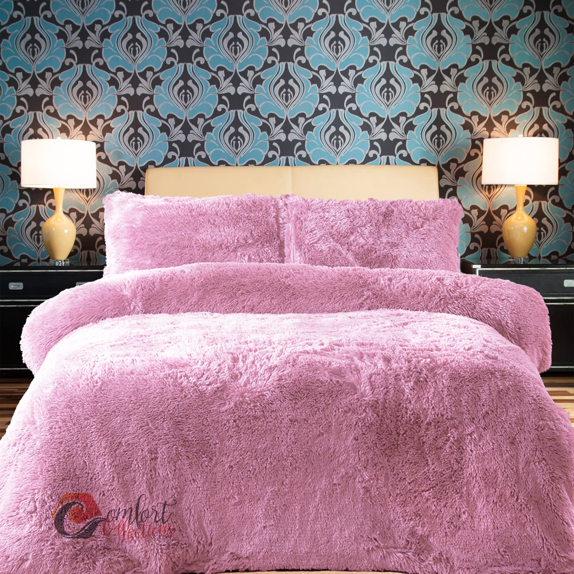 Comfort Collections Pink Fleece Duvet Quilt Cover Teddy Bedding Set With Matching Pillowcase Warm And Cosy Superking 260Cm X 220Cm Approximate
