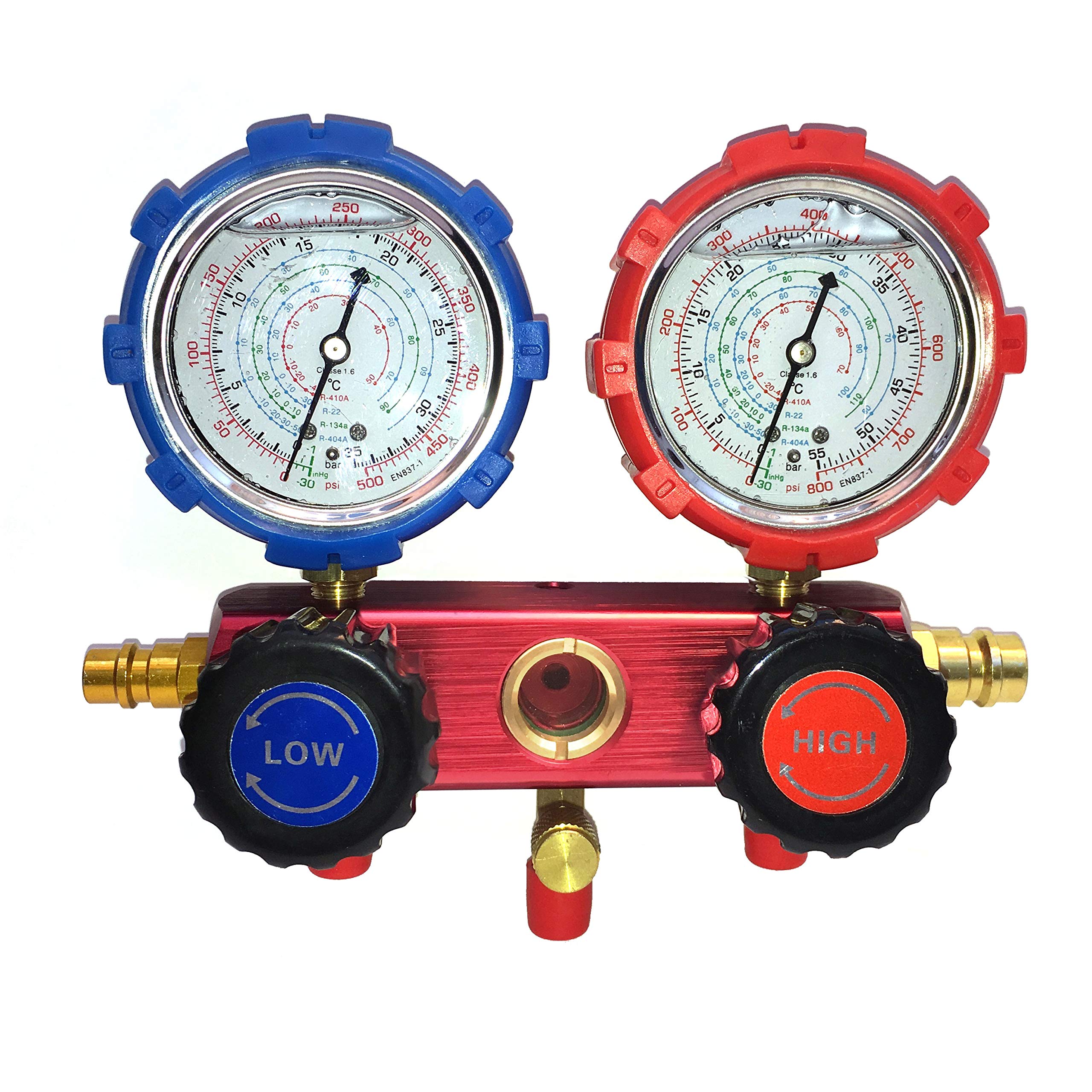 JOMAFA JUEGO MANOMETROS PARA AIRE ACONDICIONADO CON VALVULA PARA GASES R22, R134A, R410A, R404A carga, descarga y comprobación