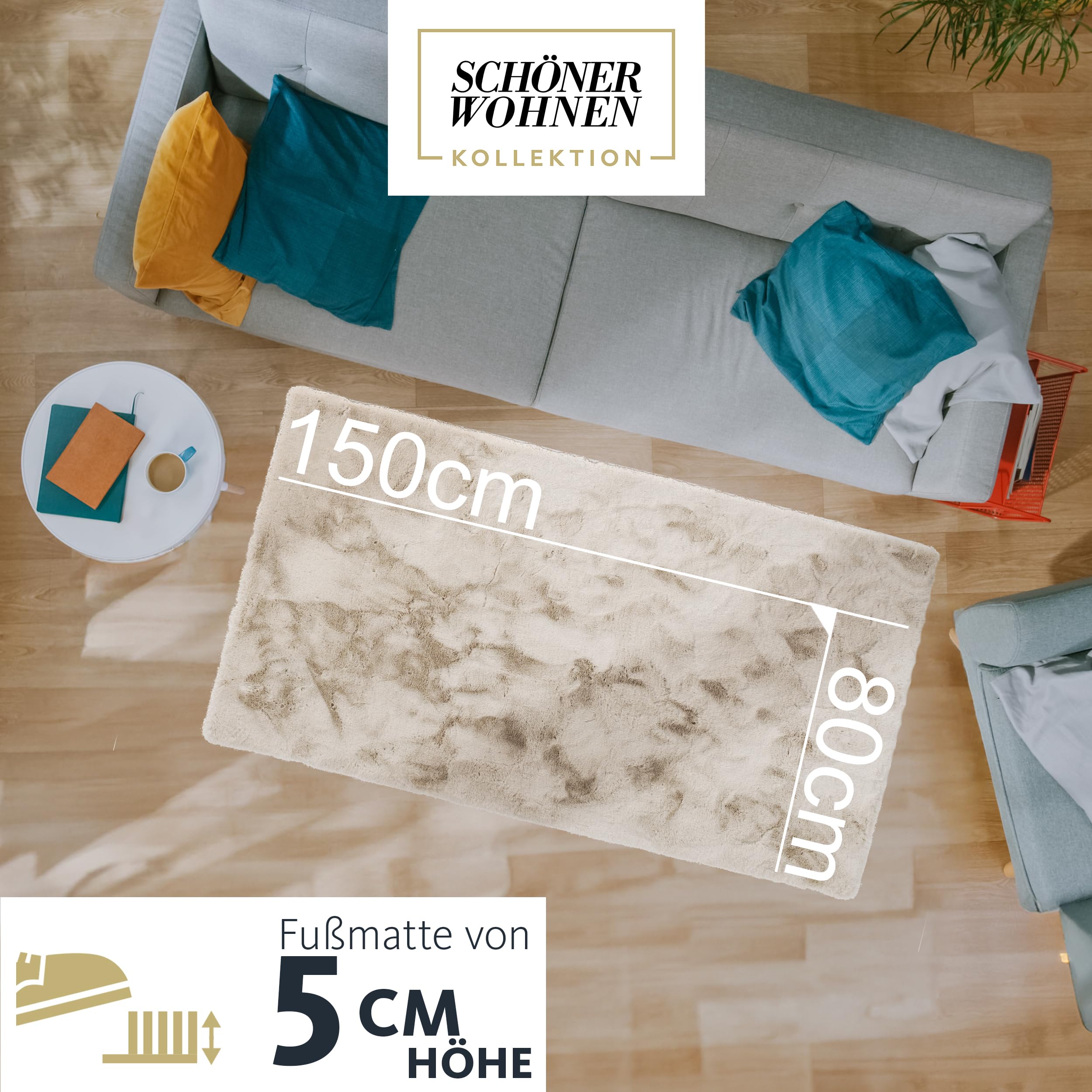 Schöner Wohnen Kollektion Tapis en Fausse Fourrure de Haute qualité Moelleux - Tapis Salon - Tapis à Poils Hauts Peau d'agneau - Peau de Mouton déco rectangulaire Beige 80 x 150 cm