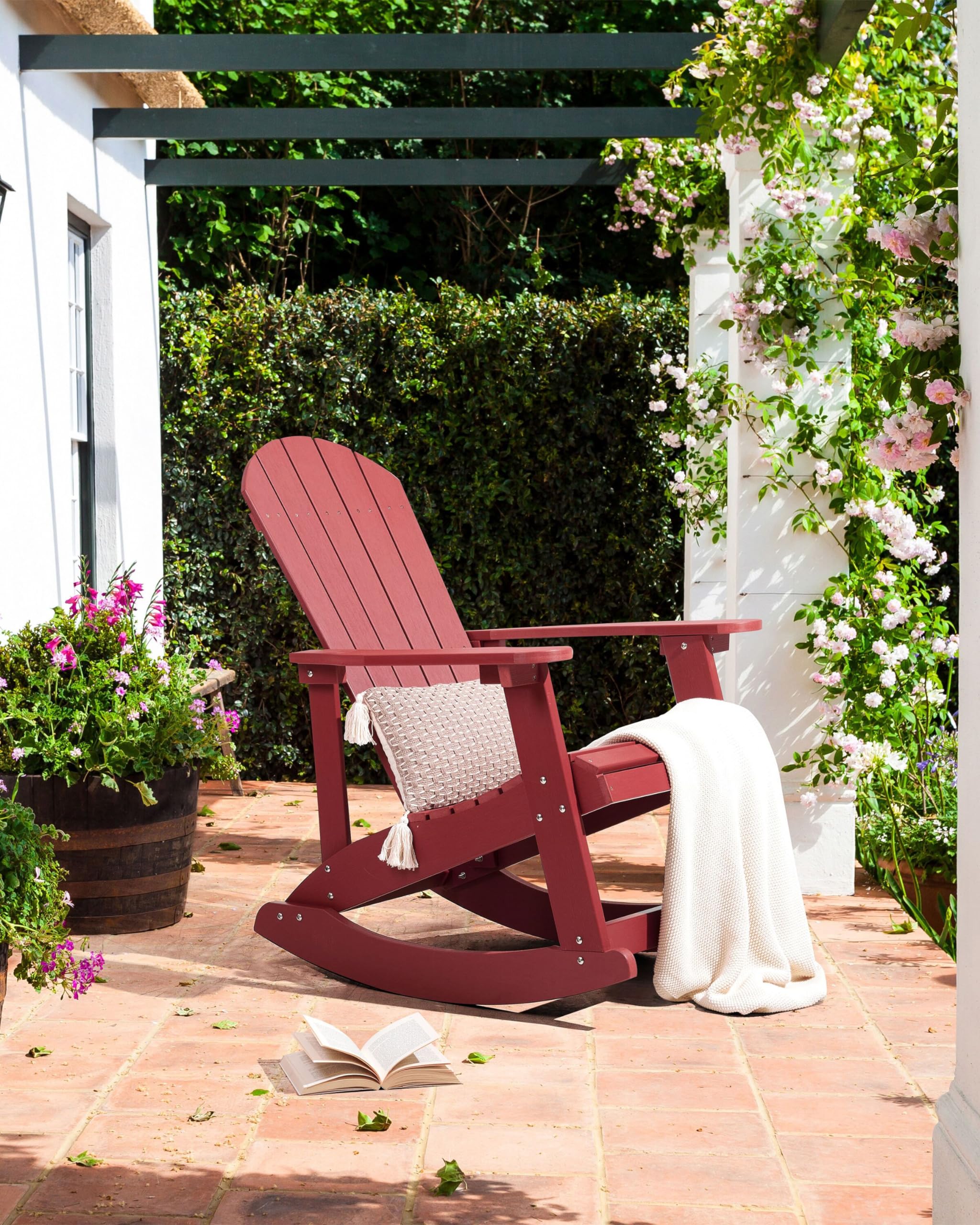 Beliani Silla Mecedora roja de Madera sintética Resistente a la Intemperie Estilo Moderno Adirondack