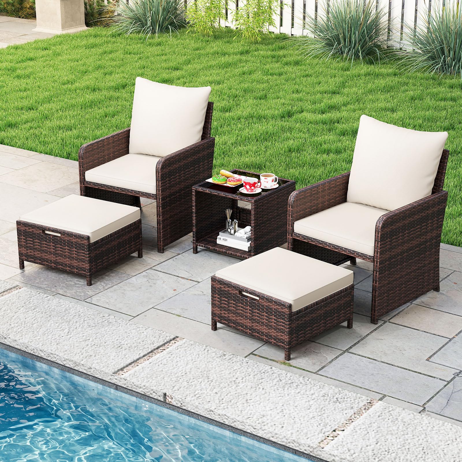 GIANTEX Gartenmöbel Set, Balkonmöbel Kleiner Balkon, Lounge Möbel 5-teilig