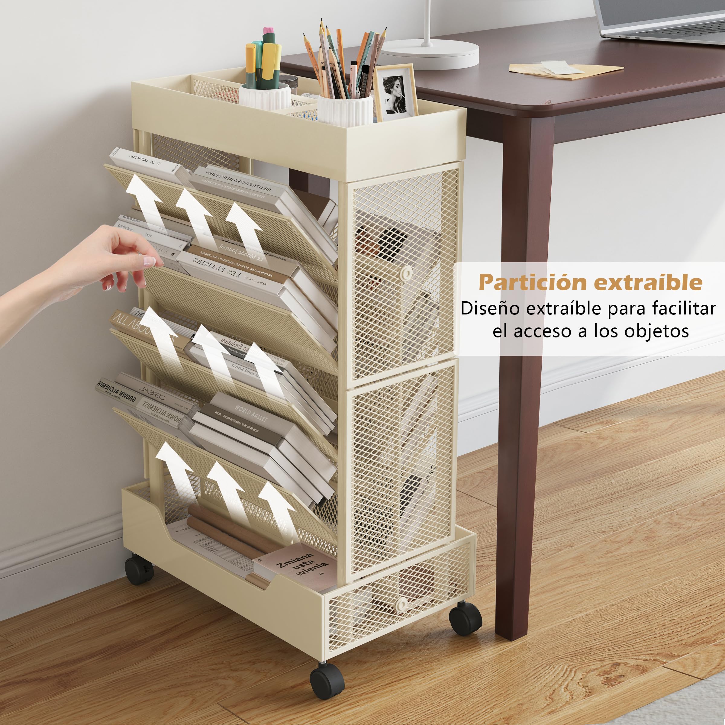 COVAODQ Estantería móvil con Ruedas, Organizador de Almacenamiento extraíble para niños, para Escuela, Aula, hogar (Beige)