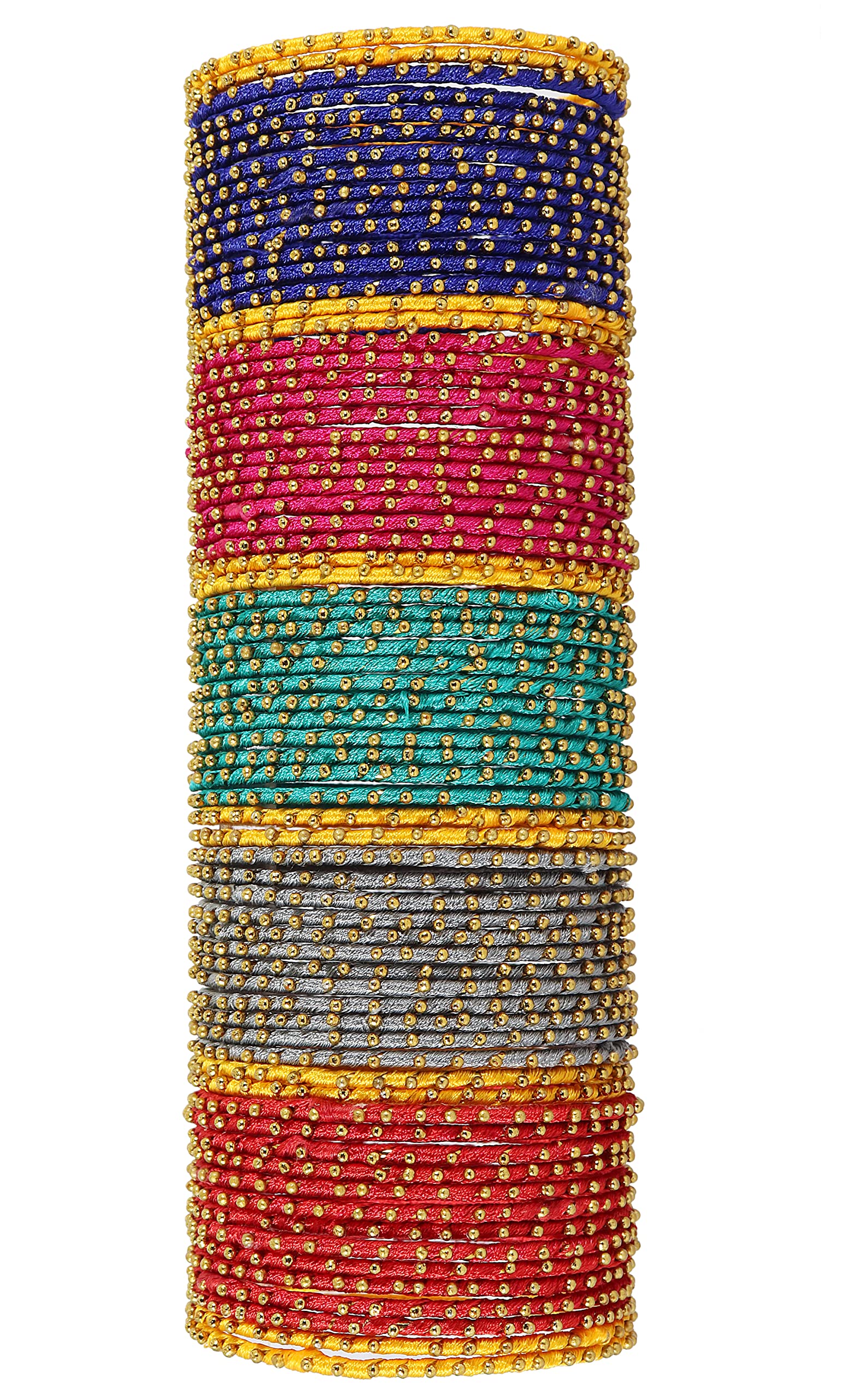NMII Non-Precious Metal Base Metal with Silk thread and Linked with Ball stone Glossy Finished Bangle Set For Women and Girls, (MultiColour_2.6 Inches), Pack Of 72 Bangle Set (B09RVVFT5L) Amazon Price History, Amazon Price Tracker