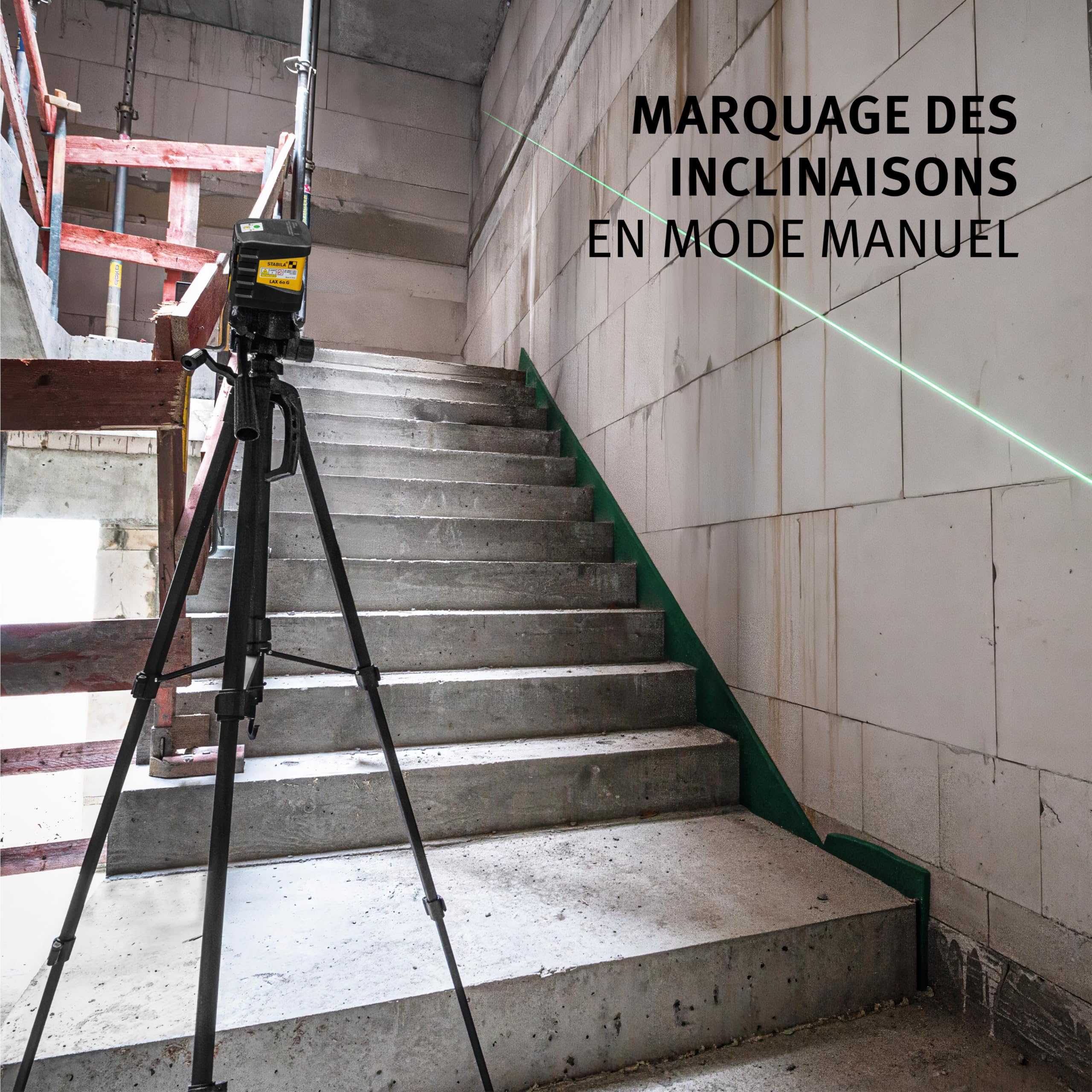 STABILA Laser à lignes croisées vert LAX 60 G, autonivelant, portée max. 30 m, kit avec cible, sac ceinture, piles (3 x AA)