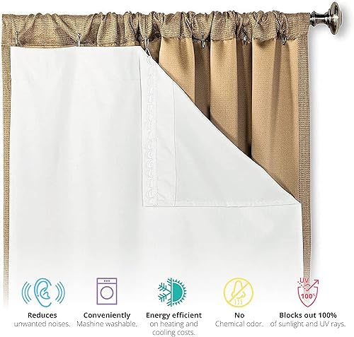 Miniatura 5 de HLC.ME Forro de cortina 100% opaco con aislamiento térmico blanco para paneles de ventana de 84 pulgadas, oscuridad completa y privacidad de las