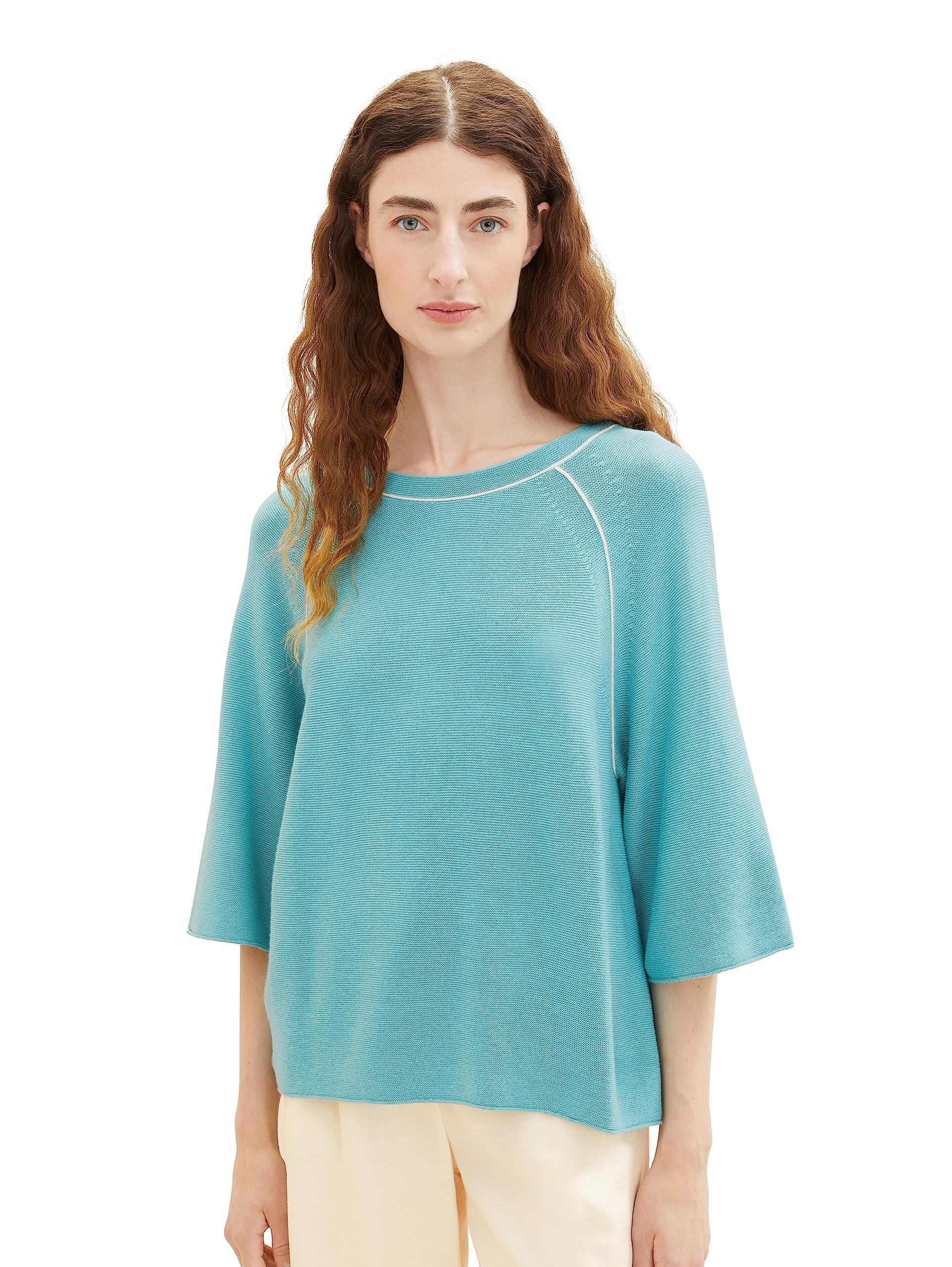 TOM TAILOR Women's Pullover with Structure, 33158 - Summer Teal Melange, M