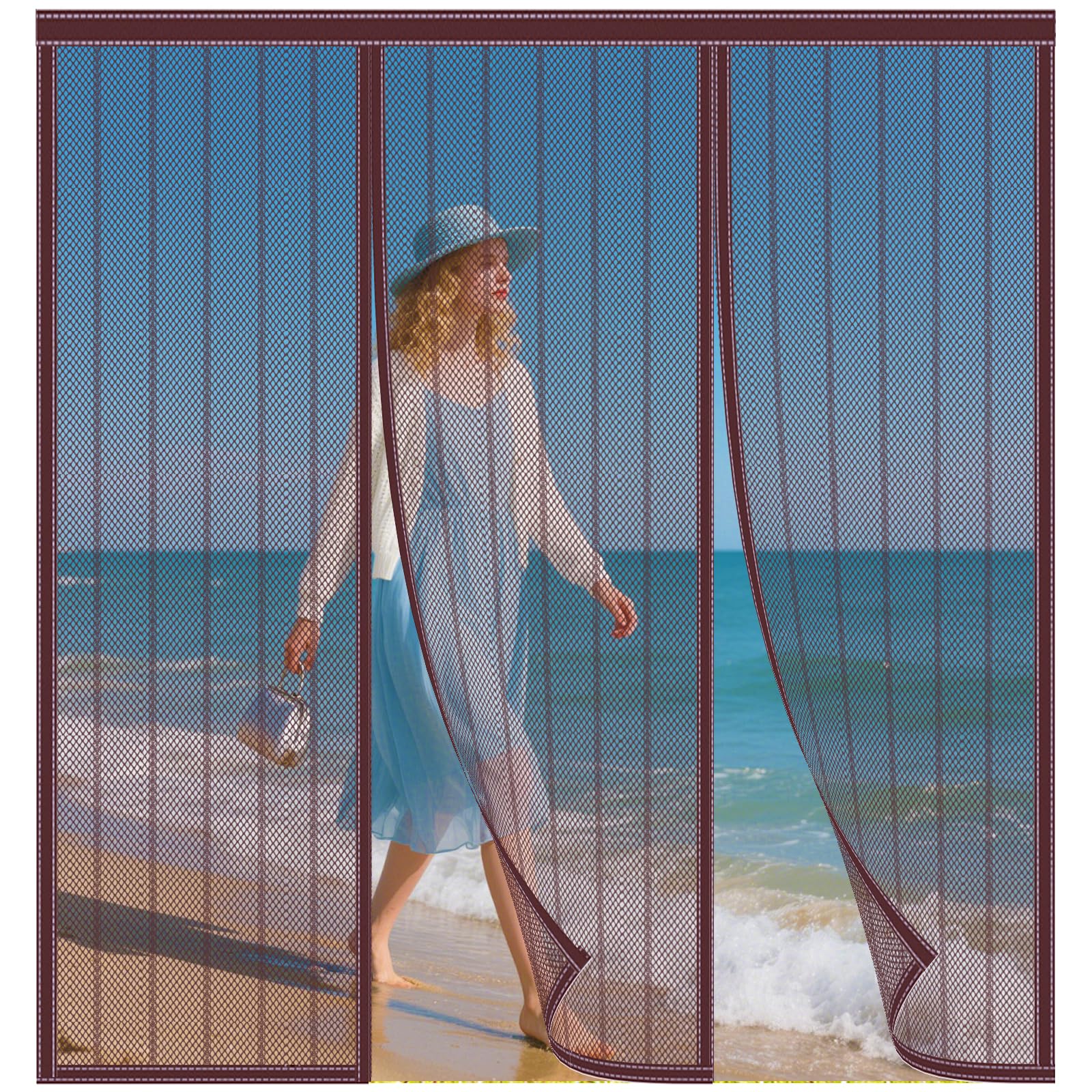 FYHDSH Magnetic Fly Insect Screen Door, Sliding Double Door Fly Screen, Double Door Screen Curtain for Sliding Door with Powerful Magnets and Full Frame Magic Tape, Keep Fly Bug Out Brown-C-120x220cm โ image 1