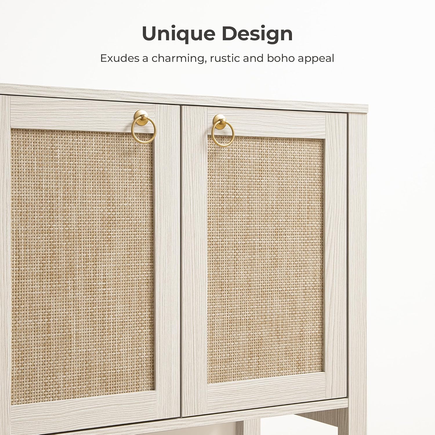 SICOTAS Sideboard Buffet Cabinet with Rattan Doors, 55" Boho Coffee Bar Cabinet with Open Shelf, Modern Farmhouse Credenza & Console Table for Entryway, Kitchen, Dining Room