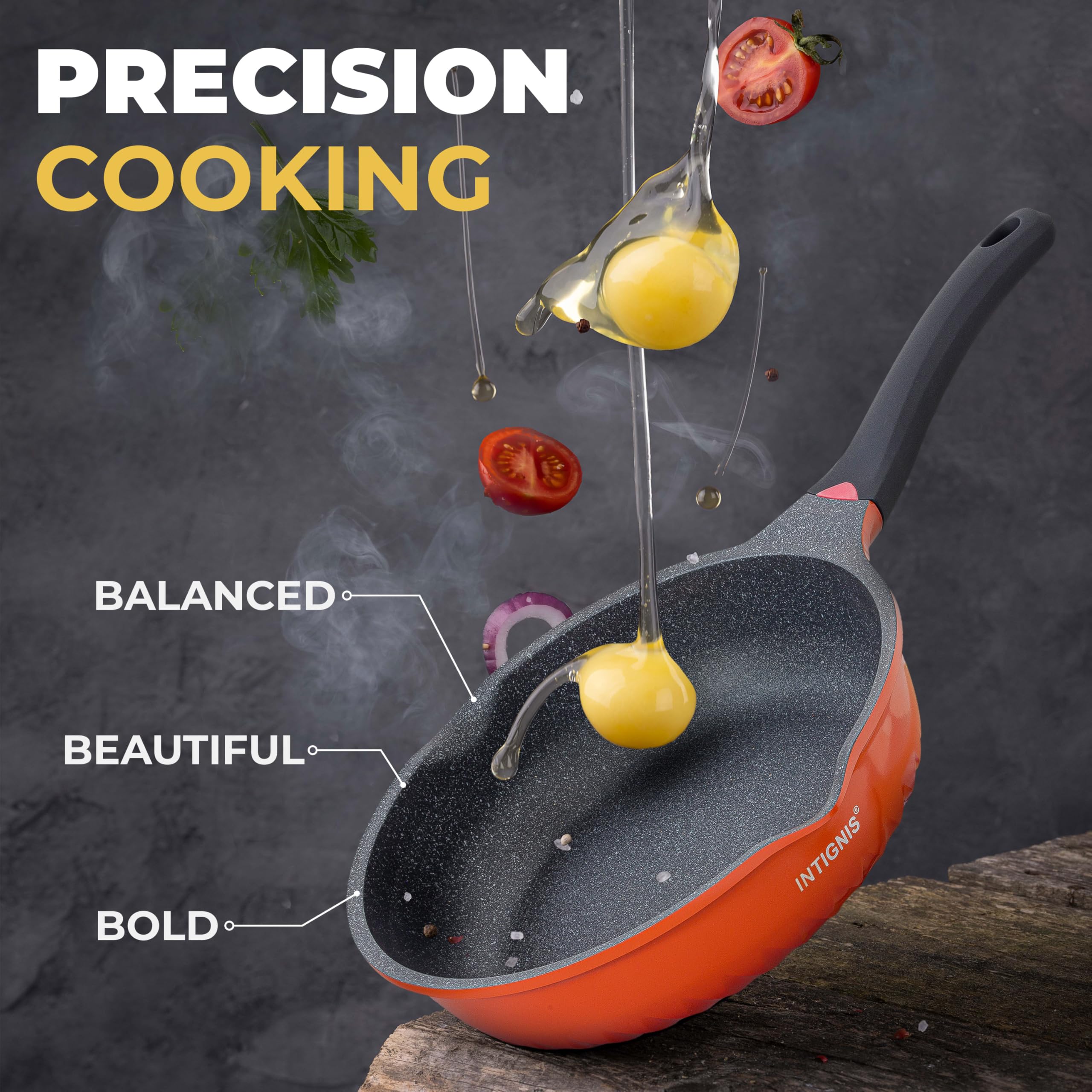 INTIGNIS Deep Non-Stick Frying Pan with Lid - 3-in-1 Sauté Pan, Skillet