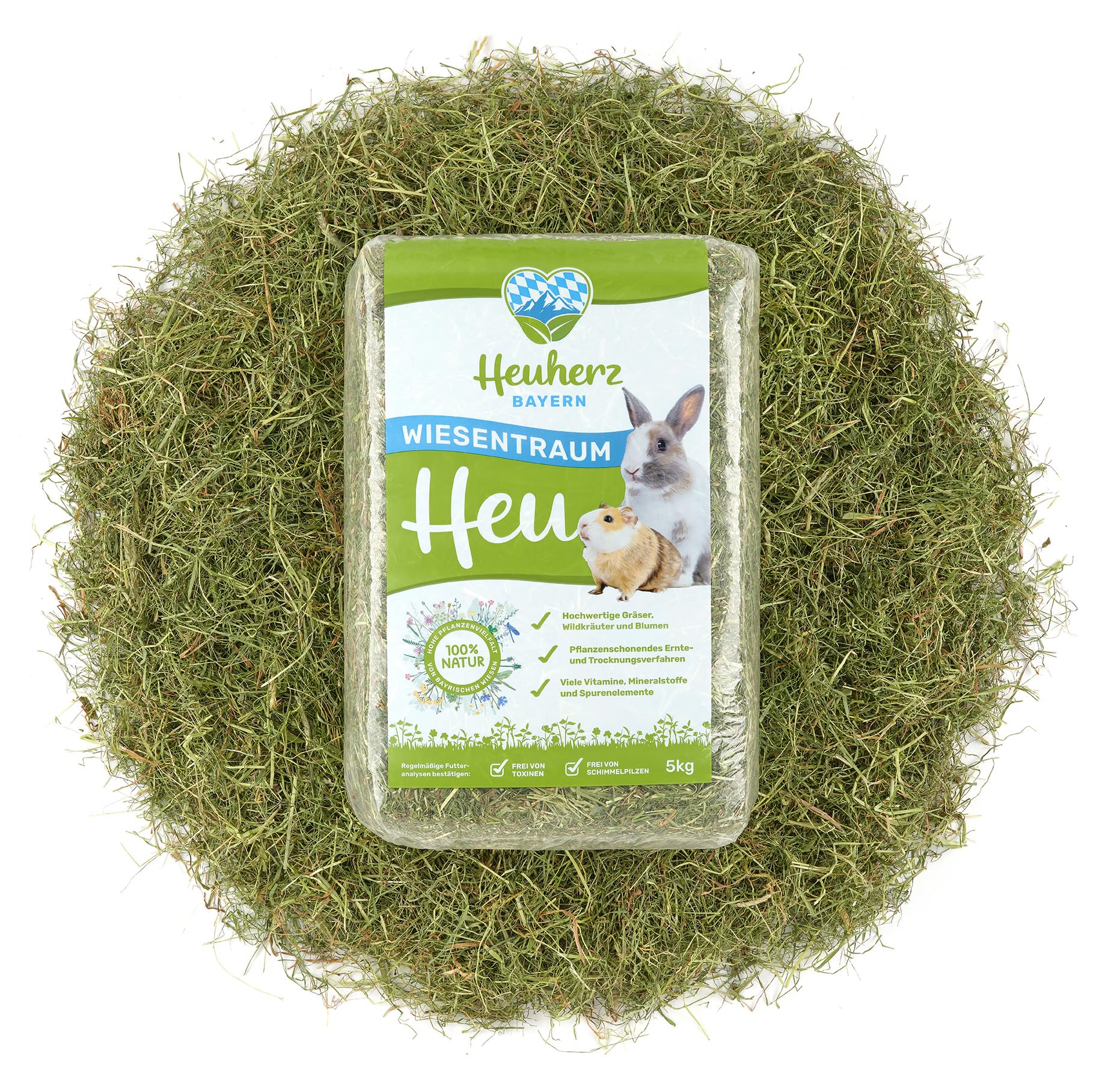 Heuherz Bayern Wiesenheu Bio 5 kg – Premium Heu für Kaninchen, Meerschweinchen & Nager – schonend getrocknet, staubarm & nährstoffreich – 100% naturbelassen, nachhaltig & ohne Zusatzstoffe