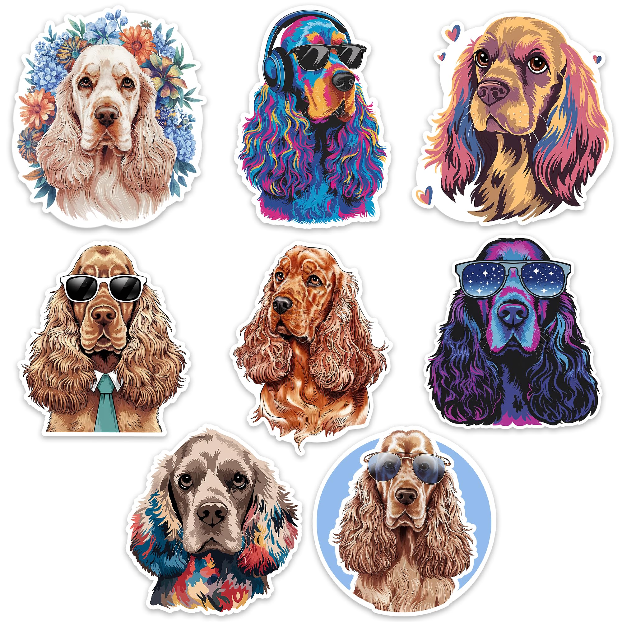 Cocker Spaniel Dog Sticker 8 Pcs (Large Size) Vinyl Stickers Laptop Waterproof Decal for Car Bumper Water Bottle Window Funny Party Birthday