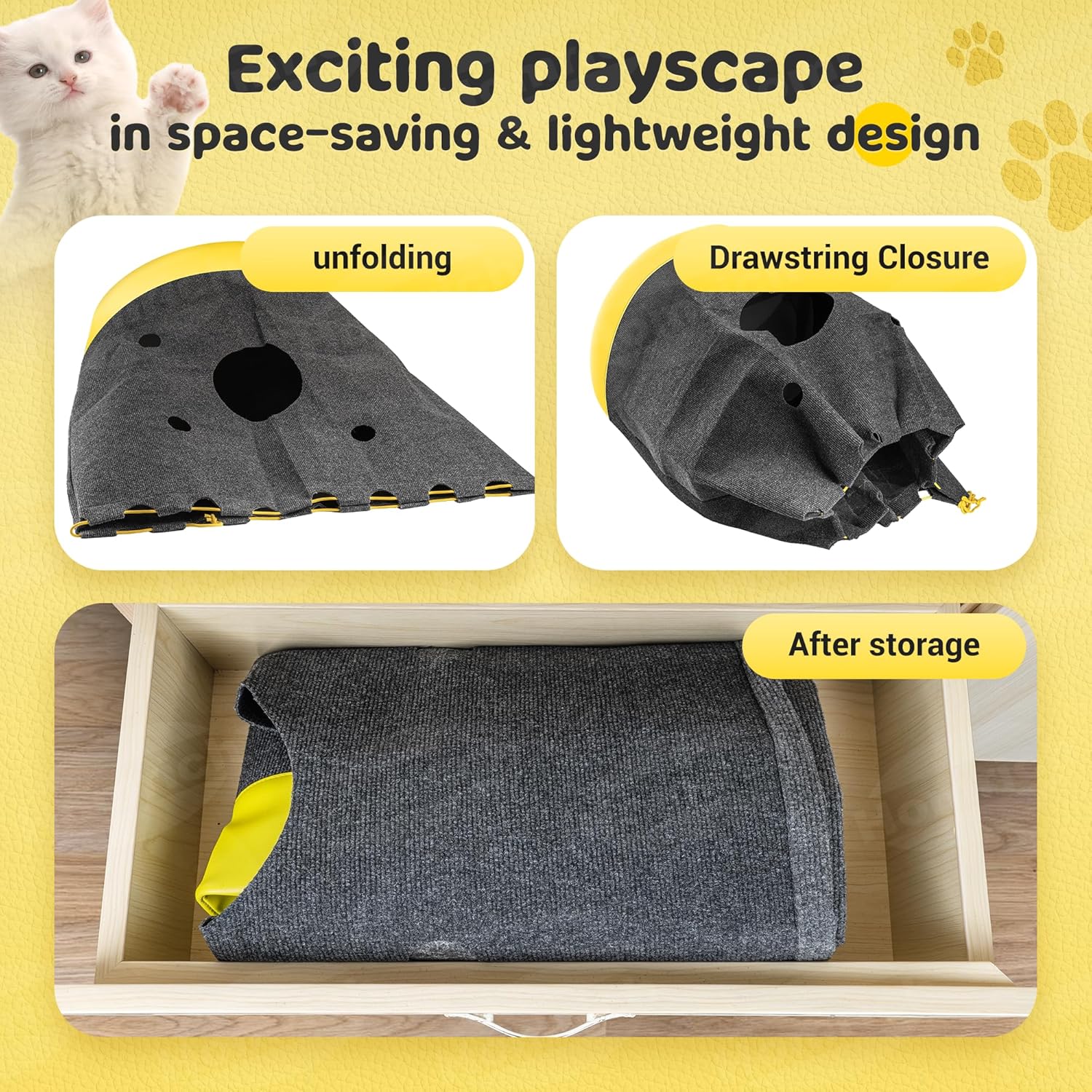 Homrich Interactive Cat Play Bag- Durable Rug for Hide and Seek, Collapsible Hole Mat, Tunnel Sleeping Bag for Indoor Cat- Fun Activity Pet Training Toy