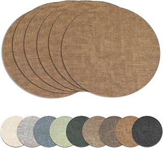 13" Round Placemats Set of 6, Reversible Faux Leather Wipeable Table Mats