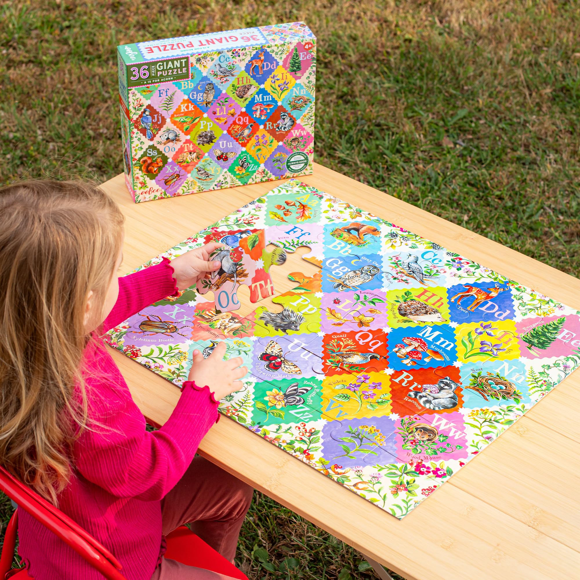 eeBoo: A is for Acorn – 36-teiliges riesiges Bodenpuzzle – 24 x 20 ABC Woodland Animal & Nature Jigsaw, übergroße Teile, Alphabet frühes Lernen, Kinder ab 4 Jahren