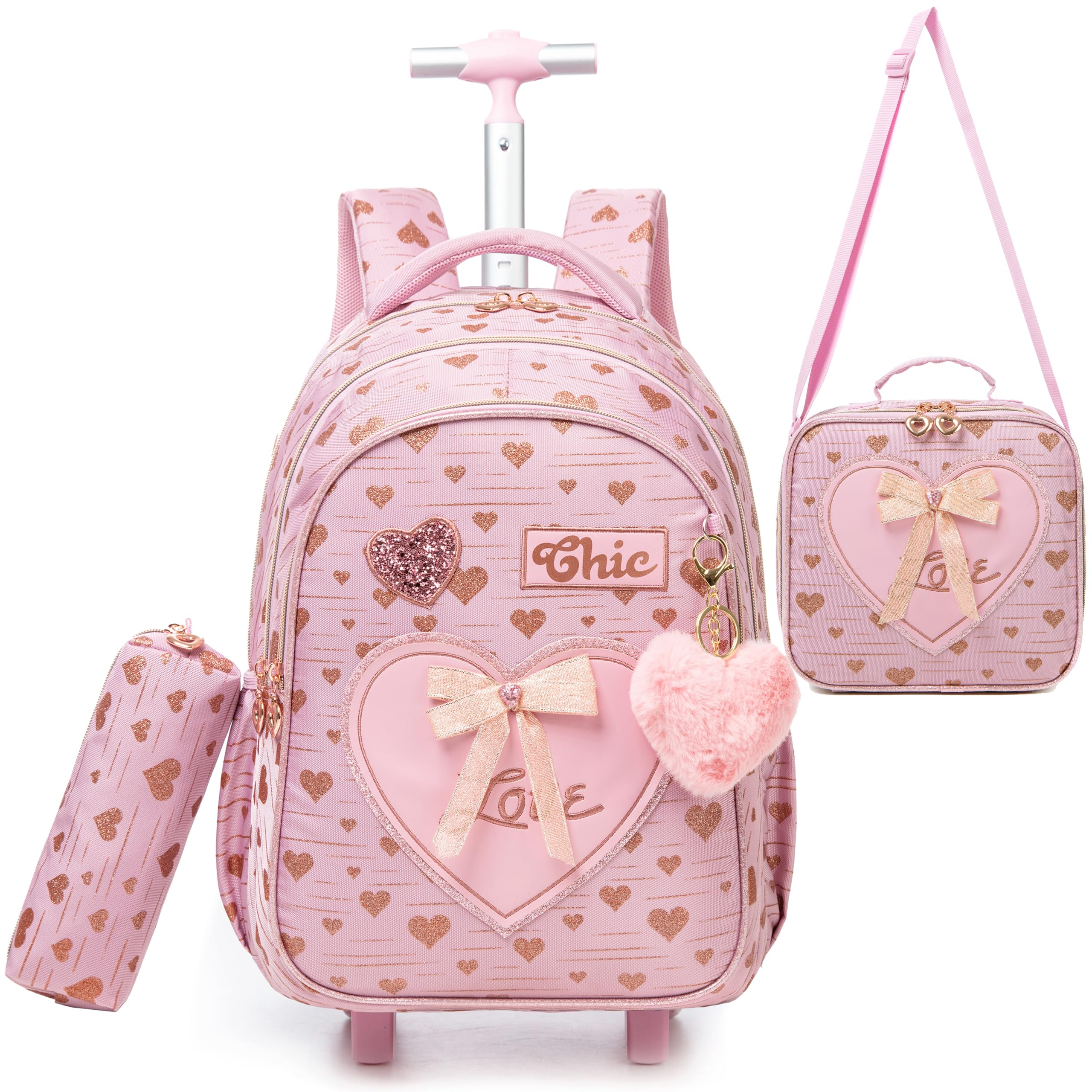 HTgroce 3 en 1 Mochila Escolar Con Ruedas Mochilas Trolley Escolares Con Ruedas Mochila Con Ruedas Niña Equipaje de Viaje 8 años