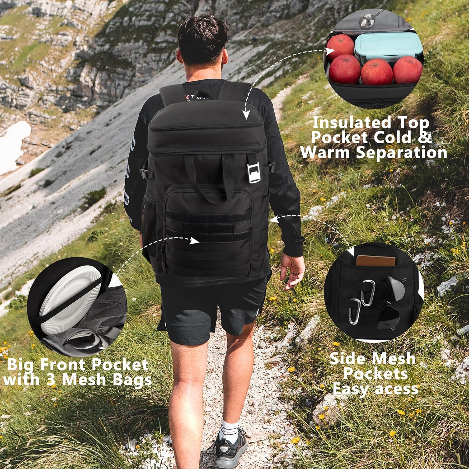 Pyrrhus 43L Cooler Backpack 45/55 Cans Insulated Leak Proof Tactical Backpack,2 Insulated Comaprtments Thermal Bag,Large Lunch Outdoor Backpack for Picnic, Beach, Work,Trip
