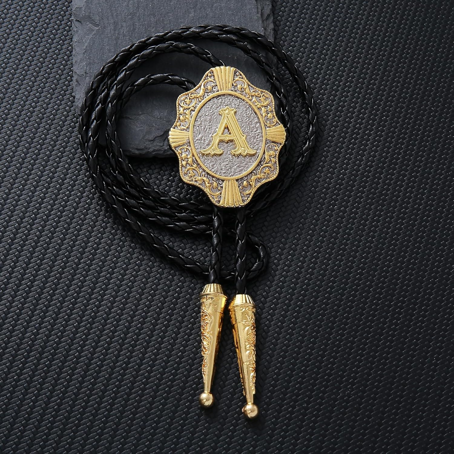 GelConnie Bolo Tie for Men Gold Western Ties Cowboy Necktie Womens Bolo Tie Leather Tie Bola Ties Initial Letter A to Z - Image 5