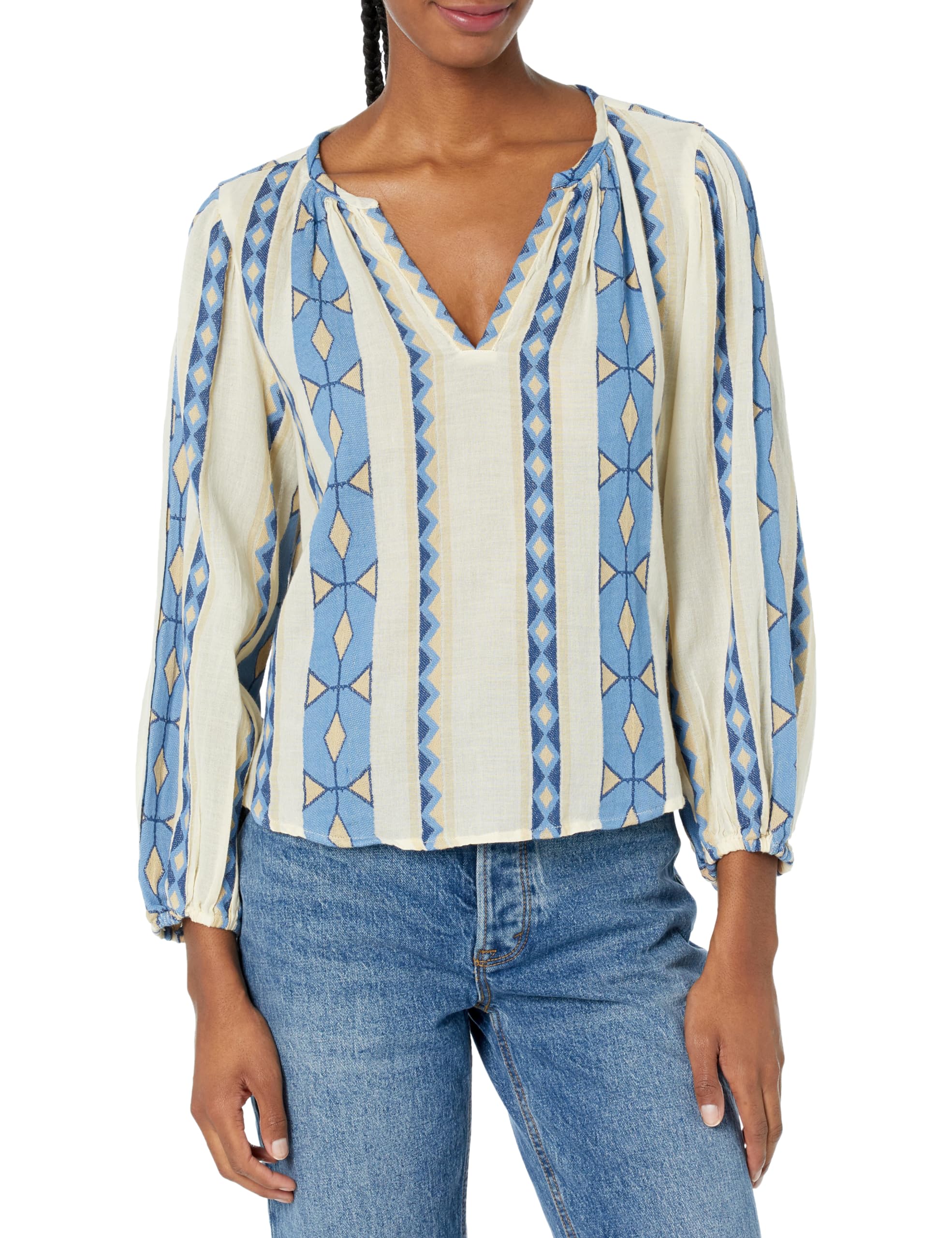 Velvet By Graham & Spencer Women's Blue Nanni Jacquard Blouse, L