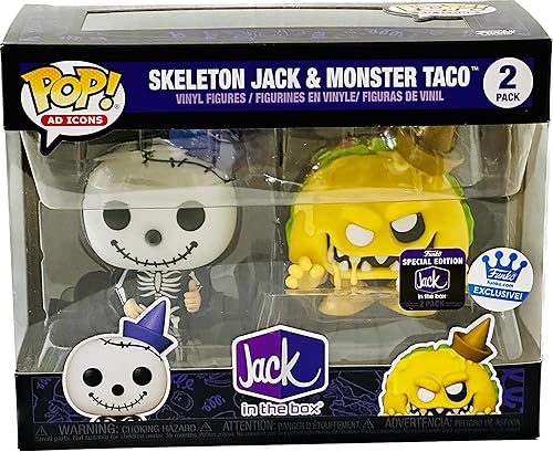 Funko Pop Ad Icons Jack in The Box- Skeleton Jack Monster Taco Exclusivo Pop Figura de vinilo 2 unidades