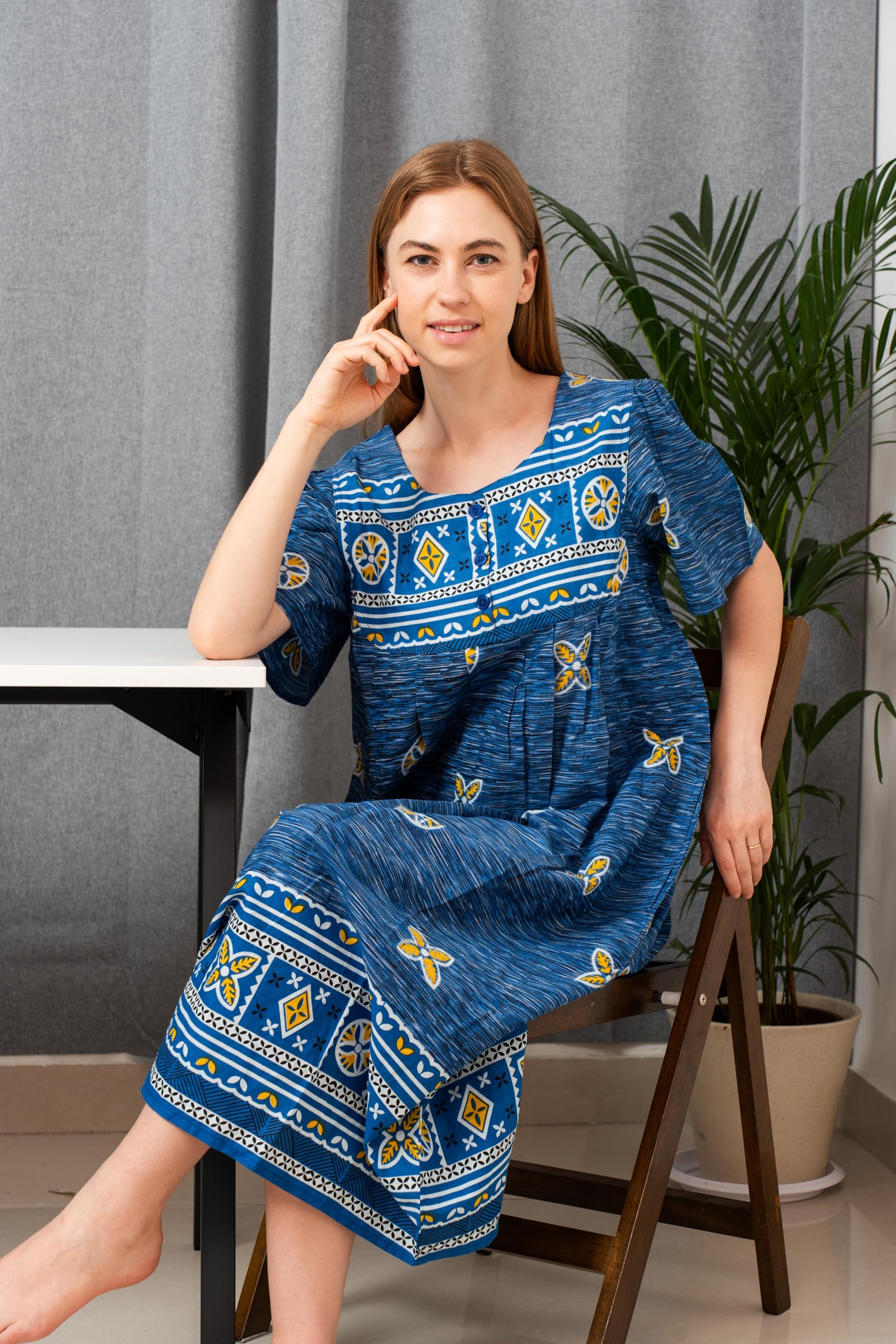 Loungeesborder Print Cotton Lounge Dress House Dress Caftan 3 Button |  Desertcart Samoa