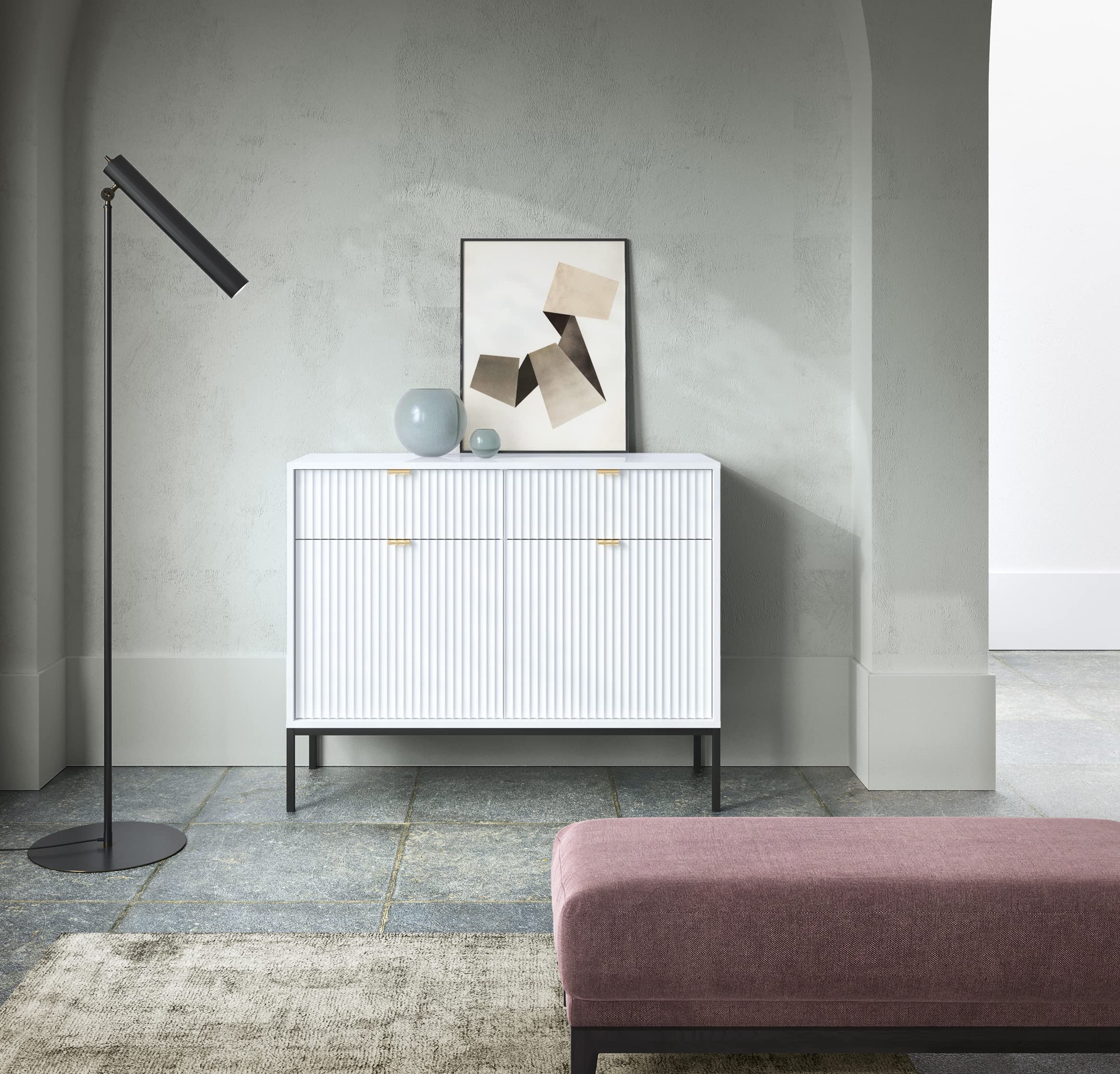 3E 3xE living.com Cassettiera, credenza in stile moderno, lunghezza 104 cm in due colori (bianco)