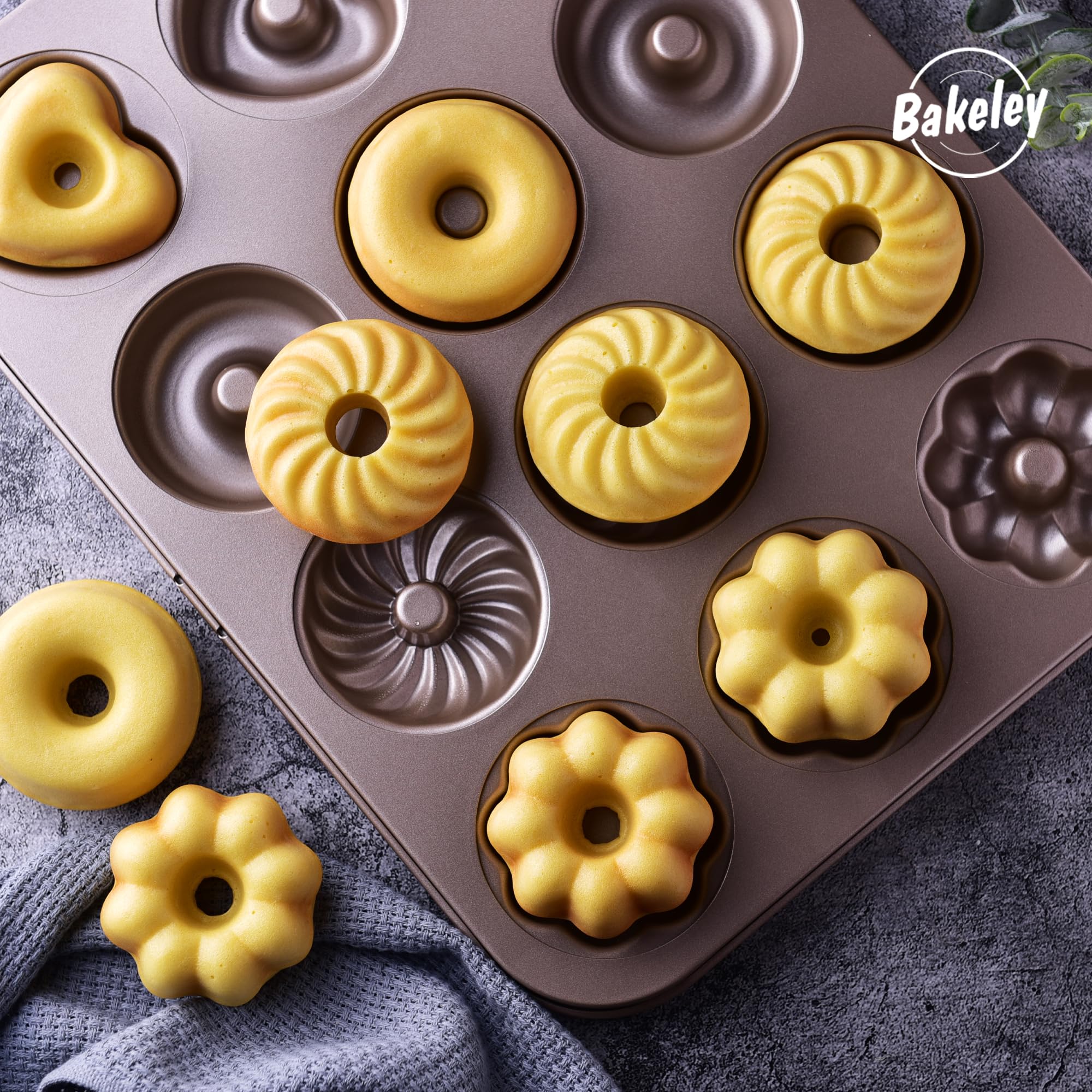 Molde de donas para tartas, 12 cavidades antiadherentes para hornear en horno (oro champán) 6