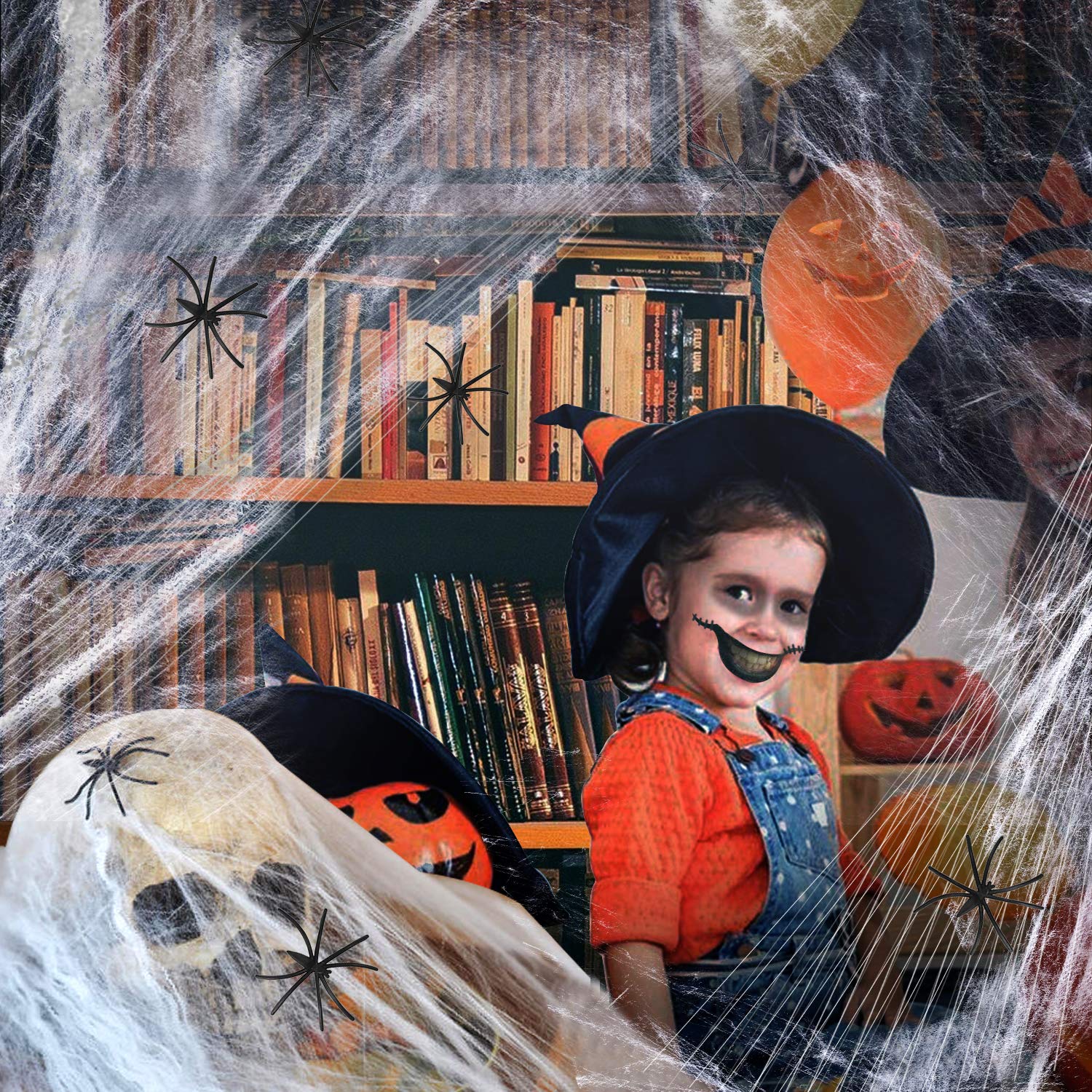 Toile D’araignée D’Halloween Avec 35 Araignées – Décoration Effrayante Extensible (28 M² Couverture)