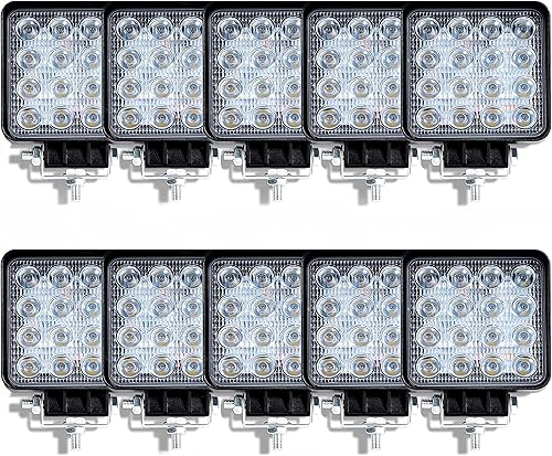 Luces LED de trabajo de 48 W para camión, 10 unidades de 4.5 pulgadas cuadradas de luz de cápsula e inundación barra de luz todoterreno apta para