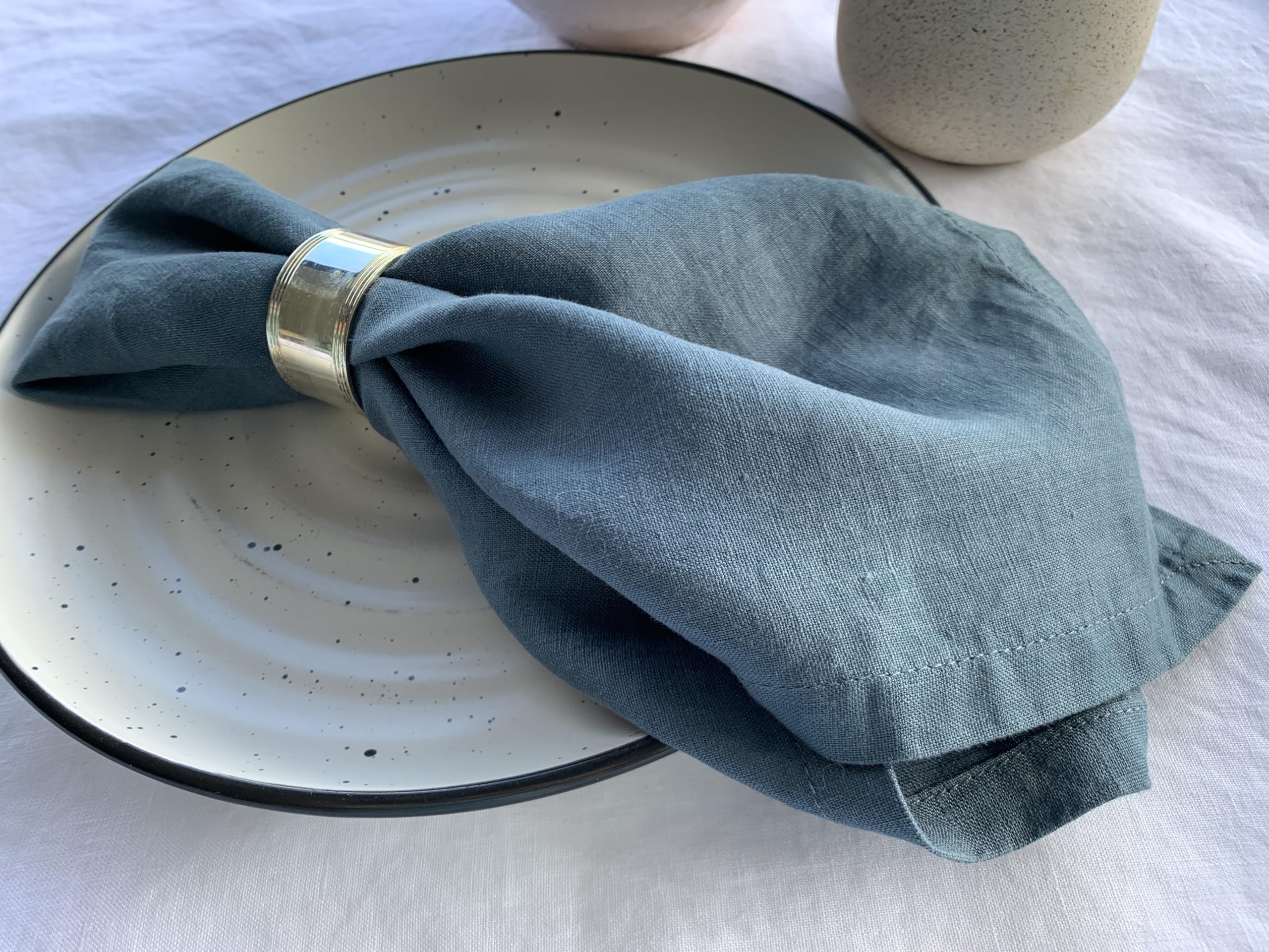 Eight Owls Linen Napkins - 100% Pure Stonewashed Linen Cloth Napkins - Mitered Corners - Size 45 cm x 45 cm - Set of 4 (Soft Teal Blue) - Image 2