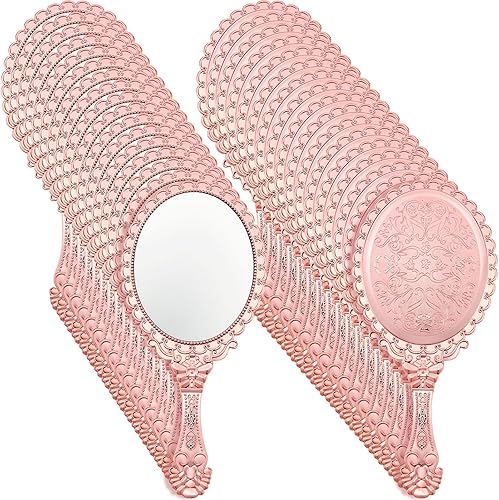 Qunclay Espejo de mano vintage en relieve, espejo de mano portátil, lindo espejo de mano decorativo con asa, espejo de viaje compacto vintage,