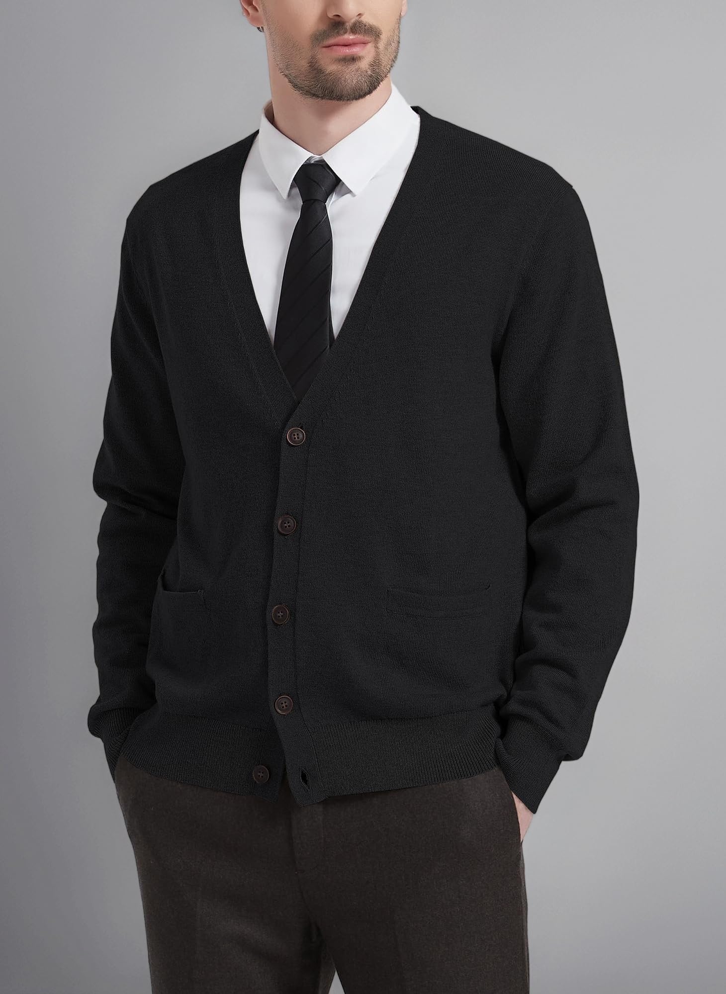 Men’s Wool Blend Cardigan Sweater V Neck Button Front Knitwear Long Sleeve Smart Casual Jumper
