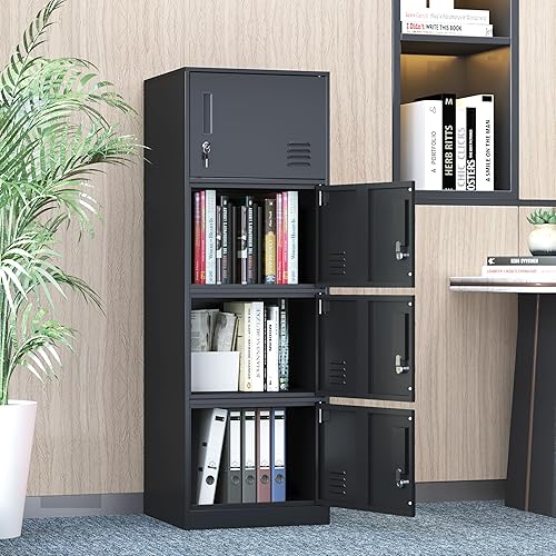 Vista 28 de Taquillas de metal para empleados, armario de almacenamiento de oficina con 4 puertas, armario alto para empleados, escuela, oficina, hogar