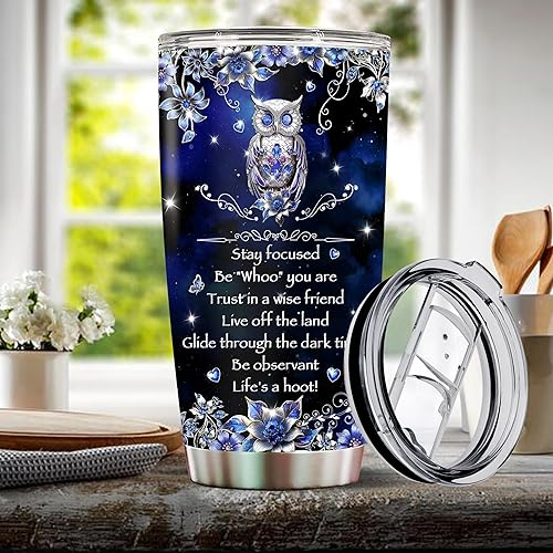 Miniatura 5 de Regalos personalizados de búhos para mujeres, taza de viaje aislada de acero inoxidable de 20 onzas con tapa, regalo para amantes de los búhos,