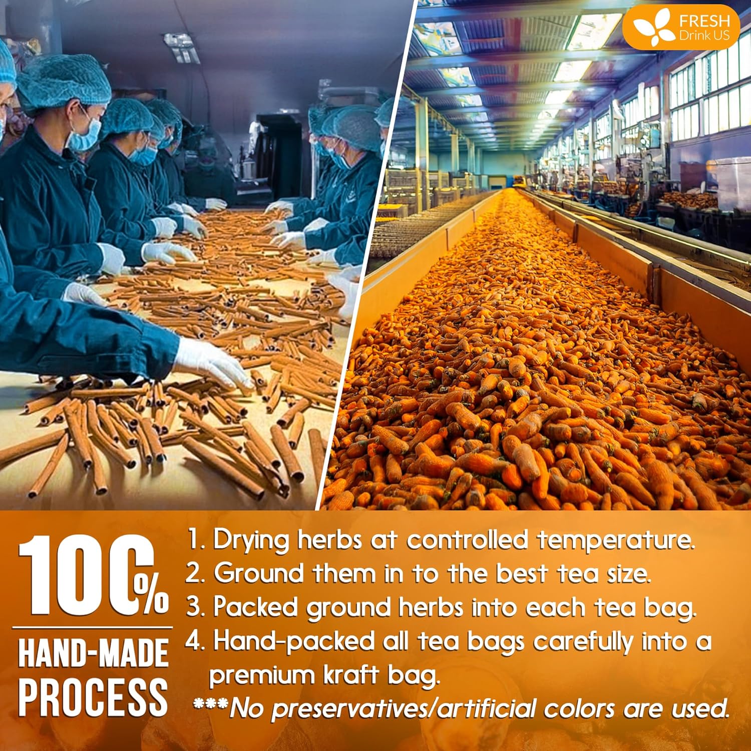 FreshDrinkUS, Premium 40 Turmeric Cinnamon Tea Bags, 100% Natural, Blend of Turmeric, and Cinnamon. Made with Natural Material Tea Bags. No Sugar. No Caffeine. Vegan. - Image 7