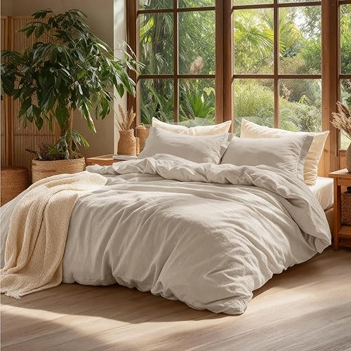 Miniatura 9 de Bedsure - Funda de edredón 100% de algodón lavado, minimalista, similar al lino, para todas las estaciones, ropa de cama GentleSoft lisa y simple